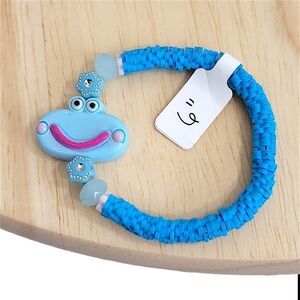 Hand Crafted Kids' Blue Beaded Bracelet with Smiley Charm Size 6"